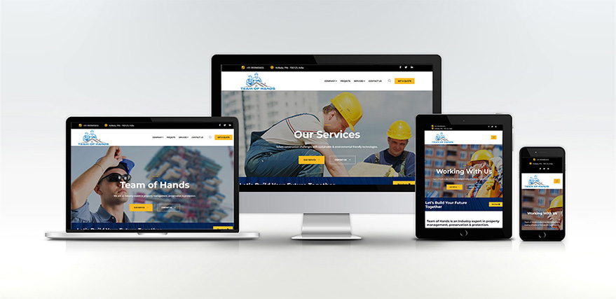 Team of hands home page layout
